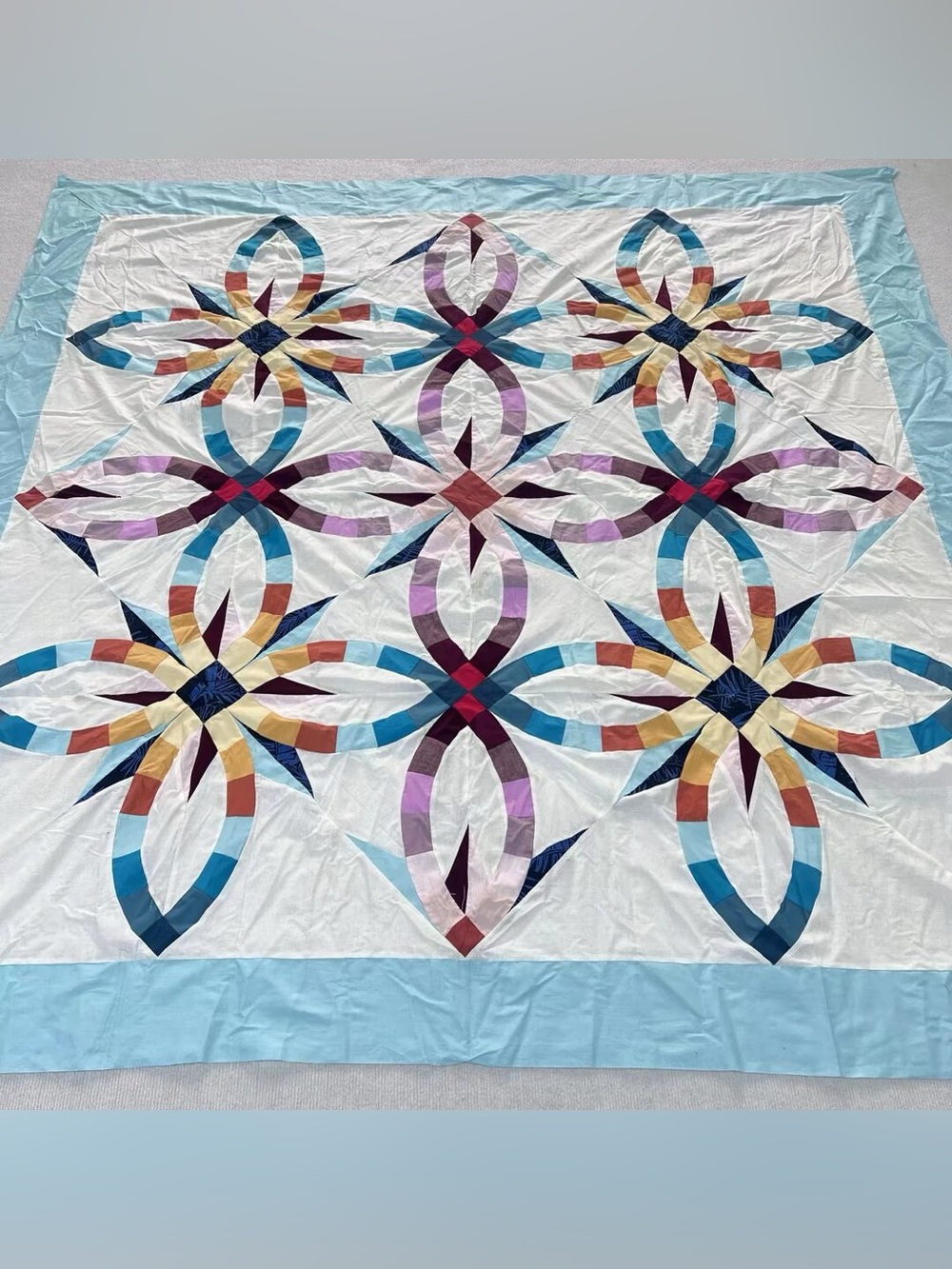 Friendship ring Sewing craft Patchwork Cotton Quilt Top/Topper,Queen size